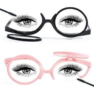 2-Pack Flip Lens Makeup Glasses Magnifying Eyewear (Black & Pink) X1.0 Magnify